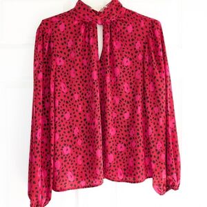 Nine West Red and Black High Neck Blouse – Twist Neck Detail, Size L